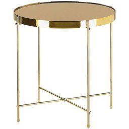 Bout de Canapé Table d'Appoint Ronde 40 cm en Verre et Acier Marron et Dorée Design Moderne pour