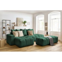 Canapé d'angle fixe Bobochic Canapé d'angle fixe mont-blanc velours avec pouf Angle gauche Vert