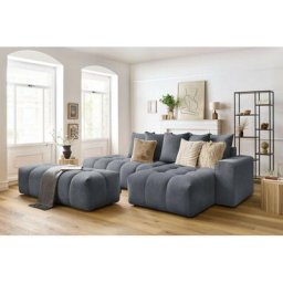 Canapé d'angle fixe Bobochic Canapé d'angle fixe mont-blanc velours avec pouf Angle droit Gris