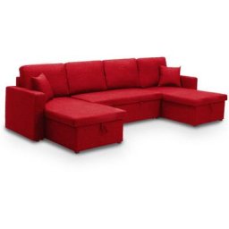 Canapé panoramique convertible 2 coffres de rangement en tissu rouge adryen - rouge