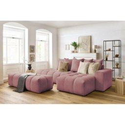 Canapé d'angle fixe Bobochic Canapé d'angle fixe mont-blanc velours avec pouf Angle droit Rose