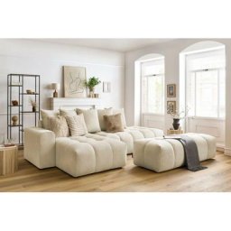 Canapé d'angle fixe Bobochic Canapé d'angle fixe mont-blanc velours avec pouf Angle gauche Beige
