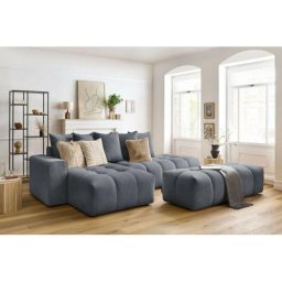 Canapé d'angle fixe Bobochic Canapé d'angle fixe mont-blanc velours avec pouf Angle gauche Gris
