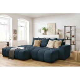 Canapé d'angle fixe Bobochic Canapé d'angle fixe mont-blanc tissu avec pouf Angle droit Bleu foncé