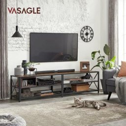 Meuble tv, Support tv pour Télévision jusqu'à 75 Pouces, Table de Salon, avec Étagères de
