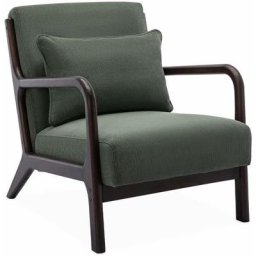 Fauteuil velours côtelé vert . pieds bois d'hévéa teinté wengé. 1 place droit fixe. pieds compas