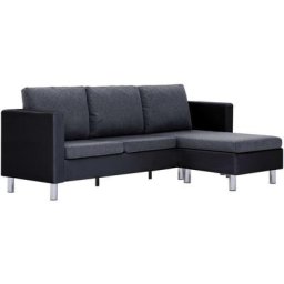 Vidaxl - Canapé à 3 places avec coussins Noir Similicuir Black and dark grey