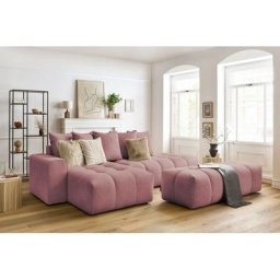 Canapé d'angle fixe Bobochic Canapé d'angle fixe mont-blanc velours avec pouf Angle gauche Rose