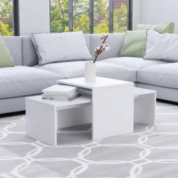 Ensemble de Tables basses Contemporain - Bouts de canapé Tables Café - Blanc 100x48x40 cm Aggloméré