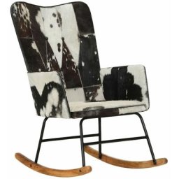 Chaise à bascule Noir Cuir véritable Vidaxl Black and white