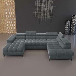 SALLY - Canapé d'angle panoramique convertible avec coffre en tissu gris anthracite - Angle gauche