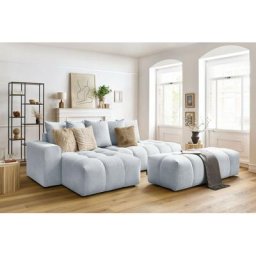 Canapé d'angle fixe Bobochic Canapé d'angle fixe mont-blanc velours avec pouf Angle gauche Gris