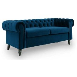Deco In Paris - Canapé Chesterfield 2 places en velours bleu winston - bleu