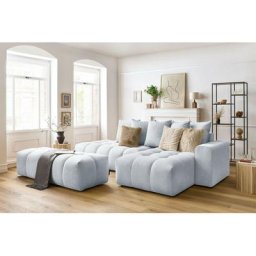 Canapé d'angle fixe Bobochic Canapé d'angle fixe mont-blanc velours avec pouf Angle droit Gris