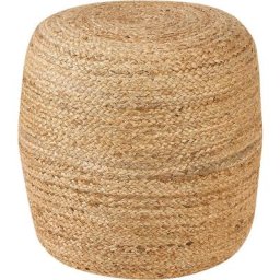 Pouf de Forme Cylindrique en Jute Beige Sable et en Tissu Coton de 48 cm de Hauteur avec