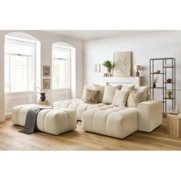 Canapé d'angle fixe Bobochic Canapé d'angle fixe mont-blanc velours avec pouf Angle droit Beige