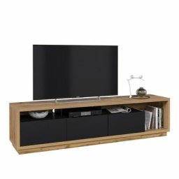 Meuble TV XL 200cm collection CLARA. Couleur chêne et noir mat. - Noir