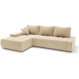 Canapé d'angle convertible en velours beige tokyo - Angle gauche - beige