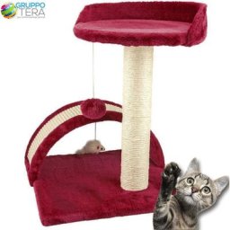 Bakaji - Griffoir à chat rouge avec poteau de jeu de balle 50cm Mickey Mouse Soft Tunnel