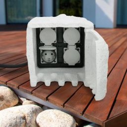 Ecd Germany - Prise de jardin extérieur imitation pierre rocher gris claire bloc 4 prises 1,5m