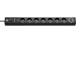 Brennenstuhl - Multiprise hugo Noire - 7 prises + 2 prises usb - avec parafoudre et 2m de câble
