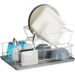 Relaxdays - Egouttoir à vaisselle avec porte couverts en inox cuisine récupérateur eau HxlxP: 23,5