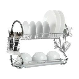 Golden Égouttoir à Vaisselle à 2 Étages en Metal avec Porte-Baguettes, Porte Gobelet ou Support De