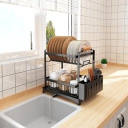 Gouttoir Vaisselle Cuisine à 2 Niveaux en inox Noir - Guoyihua