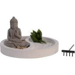 Composition bouddha zen avec plante artificielle 12CM