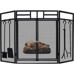 Arttoreal Écran de cheminée pliant à trois panneaux en fer 48,5 x 31 po avec ensemble d'outils de
