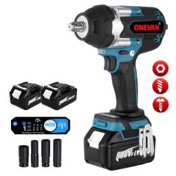 Brushless Clé à chocs sans fil Onevan 1800Nm 1/2 axe Boulonneuse a Choc avec 588VF Batterie - (Deux