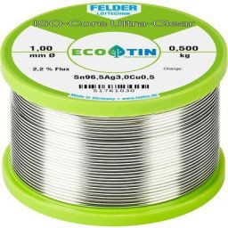 ISO-Core Ultra Clear SAC305 Étain à souder bobine Sn96,5Ag3Cu0,5 0.500 kg 1 mm - Felder Löttechnik