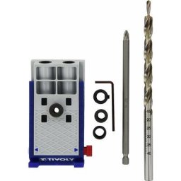 Kit 8pcs 'Assemblage invisible', avec guide angle 15°, Foret étagé Ø9,5x200mm, Embout de vissage
