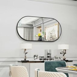 Miroir Mural Design - Miroir Entrée Maison Salle de Bain Noir Décoration Miroir Deco Salon Chambre