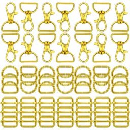 Lot de 56 porte-clés en métal – Mousquetons pivotants, anneau en d et boucle coulissante pour sac à