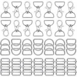 Lot de 56 porte-clés en métal – Mousquetons pivotants, anneau en d et boucle coulissante pour sac à