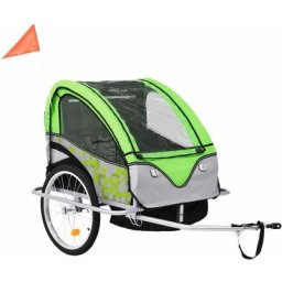 Remorque à vélo et poussette pour enfants 2-en-1 Vert et gris vidaXL - Green and grey