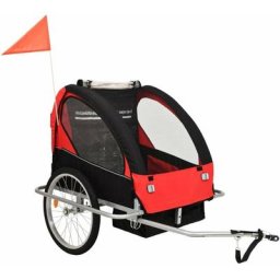 Vidaxl - Remorque à vélo et poussette pour enfants 2-en-1 Rouge et noir noir et rouge