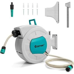COSTWAY Enrouleur de Tuyau à Eau Rétractable 1/2"", Dévidoir Mural Pivotant pour Tuyau d’Air pour
