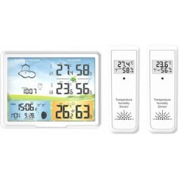Station météo sans fil avec 2 capteurs extérieurs, Horloge radio Réveil intérieur et extérieur