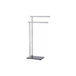 Porte Serviette salle de bain sur pied, Lava, 2 barres porte serviette, acier inox - verre trempé,
