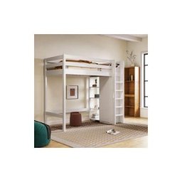 Lit enfant, Lit mezzanine avec penderie et 6 谷tag豕res, lit simple 90x200 cm blanc