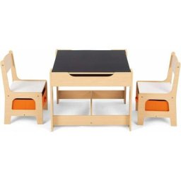 Costway - Table Enfant avec Chaise Tableau Amovible à 2 Faces et 2 Boîtes Rangement Taille Compacte