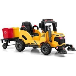 Costway - Camion Balayeur 12V Enfants avec 2 Brosses Rotatives et 2 Poubelles, Véhicule Electrique