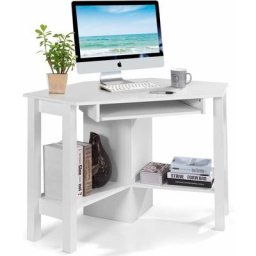 Costway - Bureau Informatique, Table Bureau d'Angle, avec 3 Tablettes de Rangement 120 x 60 x 77CM