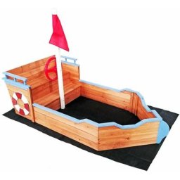 Bac à sable forme bateau avec banc et drapeau 160 cm bois sol non-tissé - Bois
