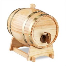 Relaxdays Tonneau pour boissons, 2,2 litres, bois, fût, support & robinet, whisky, vin, spiritueux,