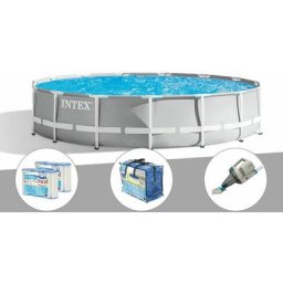 Intex - Kit piscine tubulaire Prism Frame ronde 4,57 x 1,07 m + Bâche à bulles + 6 cartouches de