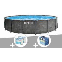 Intex - Kit piscine tubulaire Baltik ronde 5,49 x 1,22 m + Bâche à bulles + 6 cartouches de