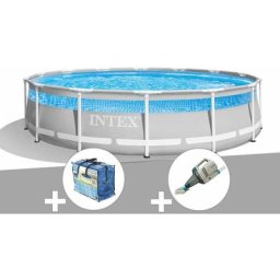 Kit piscine tubulaire Intex Prism Frame Clearview ronde 4,27 x 1,07 m + Bâche à bulles + Aspirateur
